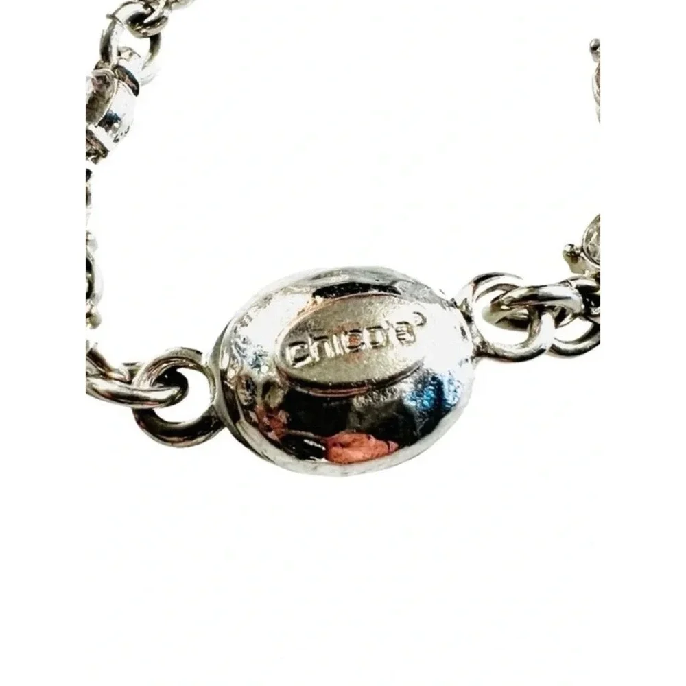 Chico's Silver Tone Clear Crystal Magnetic Clasp Link Bracelet 8 Inch